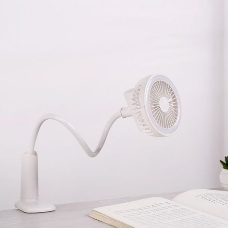 Tragbarer elektrischer Clip-Ventilator, 360° drehbar, USB-aufladbar, mit eingebautem Nachtlicht, ideal für Zuhause, Golfwagen, Büro, Zelt oder Kinderwagen. (1/4)