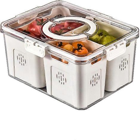 Obstschale für große Kühlschränke, transparente Snackbox mit 3 Fächern für Picknicks und zur Aufbewahrung von Lebensmitteln in der Küche (1/5)