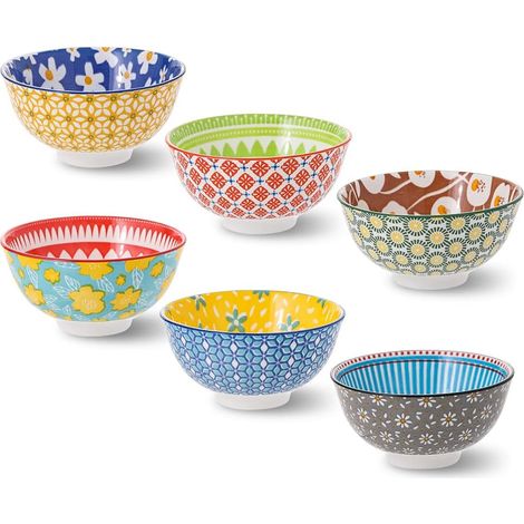 Bol Petit Dejeuner Ceramique - Bol Cuisine Porcelaine Design Coloré 300 ml - Lot de 6 Couleur Petits Bols a Dessert  Soupe  Riz  Snack  Glace - Passe au Micro-ondes et Lave-vaisselle - 12 cm (1/5)