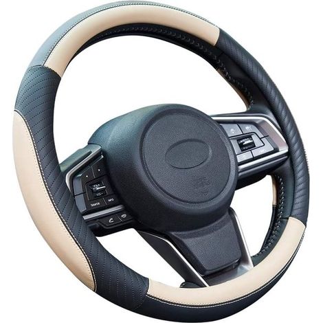 1 pièce - Couvre volant pour voiture - couvre volant - couvre volant voiture - couvre volant cuir - couvre volant noir 37-38 cm - souple - antidérapant - Noir beige (1/5)