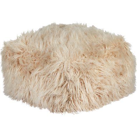 Puf de pelo sintético con relleno EPS forma cuadrada estampado liso beige Conroe (1/5)