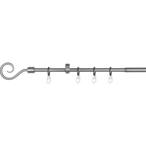 ondeco Gardinenstange ausziehbar 1-lauf Vorhangstange Fenster Wandmontage Endstück Hook Komplettgarnitur Teleskopstange Gardinenstangenset 13/16 mm mit Ringen - Silber - 130-240 cm