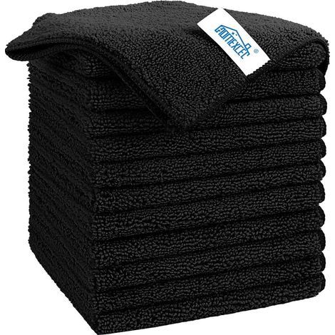 Chiffons de Nettoyage en Microfibres Noirs, 12 pièces, Serviettes en Microfibres pour l'automobile, Non pelucheuses et absorbantes, adaptées à la Voiture, à la Maison et à la Cuisine (1/5)