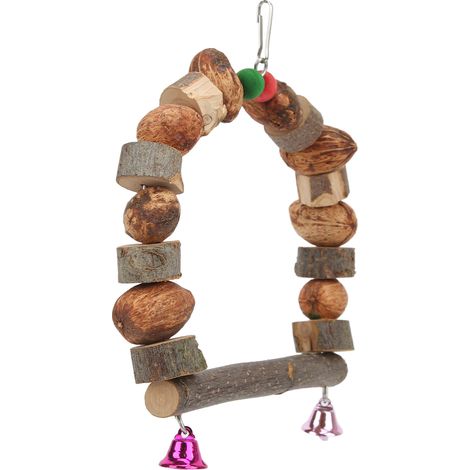 Balançoire pour perroquets, jouet à mâcher multifonctionnel en bois naturel pour perruches, calopsittes, pinsons, inséparables, etc. (1/5)