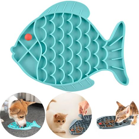 Filiyano-Tapis à lécher en forme de poisson pour chat, distributeur de nourriture ludique et anti-anxiété pour chiens et chats (bleu) (1/5)