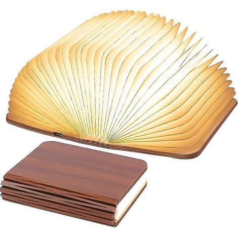 Lampe de livre LED pliable en bois, lampe de table LED en noyer, veilleuse USB, lampe de livre rechargeable, lumière d'ambiance, lampe de livre magnétique pliable à 360° (9 x 12 x 2).