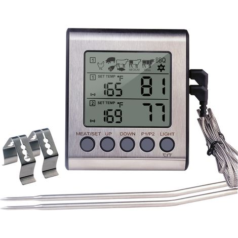 Thermomètre de cuisine numérique pour four avec 2 sondes de température pour four, grill, cuisson, pâtisserie, thermomètre alimentaire avec rétroéclairage-AquaForge (1/4)