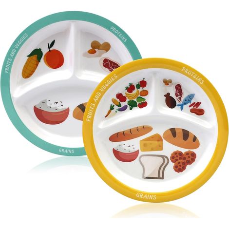Set di 2 piatti per il controllo delle porzioni, ideali per un'alimentazione equilibrata, piatti divisi in porcellana con 3 scomparti, per un'alimentazione sana, per adulti, per la perdita di peso.