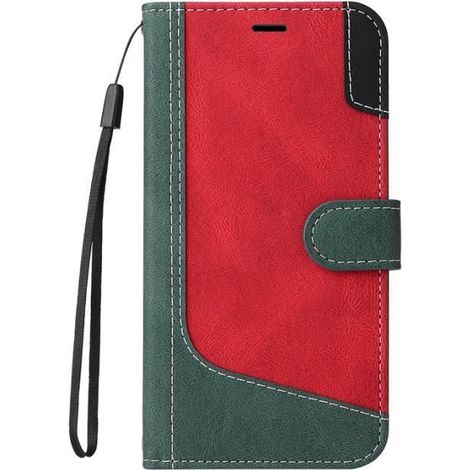 Housse téléphone Portable pour Huawei Mate 20 lite 6.3" - étui Housse à Rabat - (Vert+Rouge+Noir) Conception d'épissage (1/4)