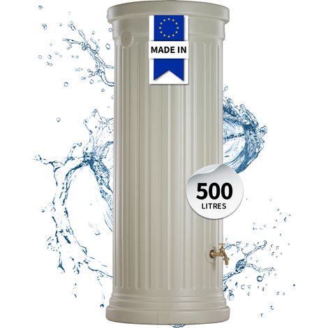 Garantia – Réservoir colonne romaine 500L sable – Récupérateur d'eau de pluie en plastique recyclé – Résistant aux intempéries – 100% recyclable