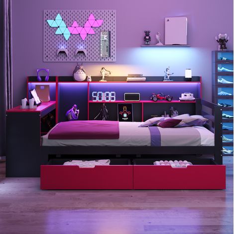 struttura letto 90x200 con scrivania LED USB OKMYHOME (1/5)