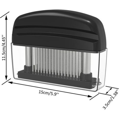 Émoussoir à viande professionnel avec 48 lames d'acier inoxydable tranchantes (noir) (1/4)