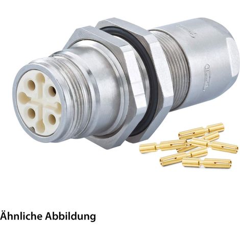 HUMMEL SET inkl. Kontakte M16 Wanddurchführung Kupplung, Crimpein. gerade Polzahl 6+PE, Buchse mit Gegenmutter Hinterwand, Kabelabgang gerade, Klemmbereich 2,0mm - 7,0mm - 1 Stück