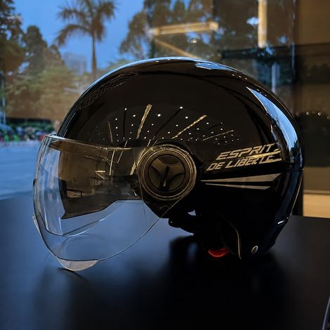 Casque demi-coque pour moto et scooter électrique noir double visière écran court transparent transparent 800 g – Livraison gratuite