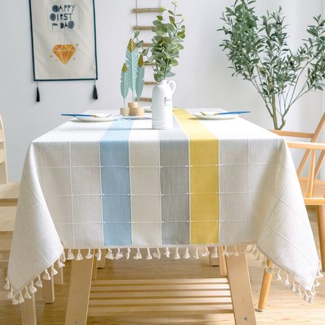 Nappe de Table rectangulaire en Coton et Lin Solide Broderie à Carreaux Gland Coton Couverture De Table en Linge pour Cuisine Salle à Manger Décoration de Table (60x60 cm,) (1/5)