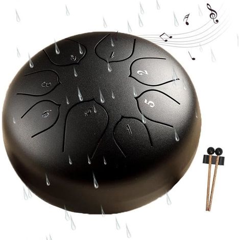Tambour de pluie pour l'extérieur, 6 pouces, tambour à langue en acier à 8 notes, décoration de jardin, noir (1/4)