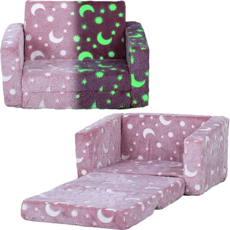 AIYAPLAY Kids Sofa Bed, Folding Toddler Armchair, Glow in The Dark Pink (1/5)