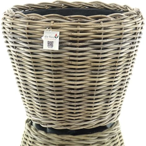 VAN DER LEEDEN DRYPOT® Rattan Pflanzgefäß Grau ca. Ø 55 cm - Sylter Körbe (1/4)