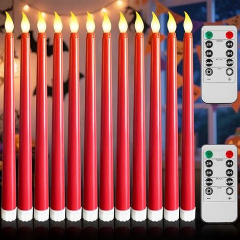 12 velas LED cónicas con función de temporizador, decoración de Halloween, velas LED de 28 cm con control remoto, velas eléctricas para Halloween, decoración navideña, bodas y fiestas