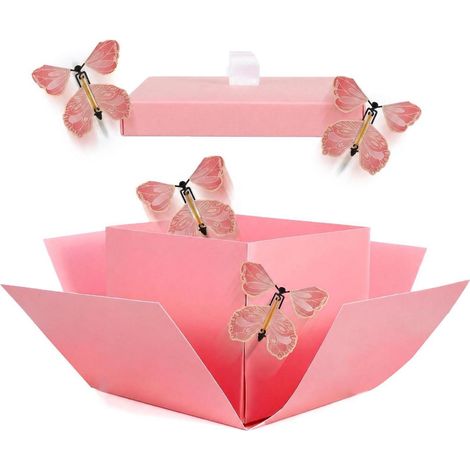 Explosionsbox mit fliegenden Schmetterlingen, rosa, Bastelset für Geschenke (1/4)