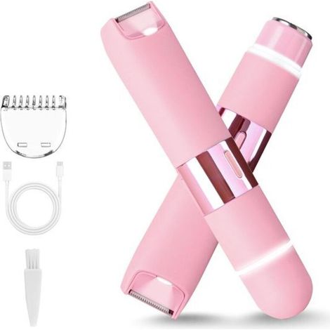 Tondeuse à cheveux pour femmes - Appareil d'épilation du visage étanche 2 en 1, kit d'épilation électrique rose monobloc - AquaForge (1/5)