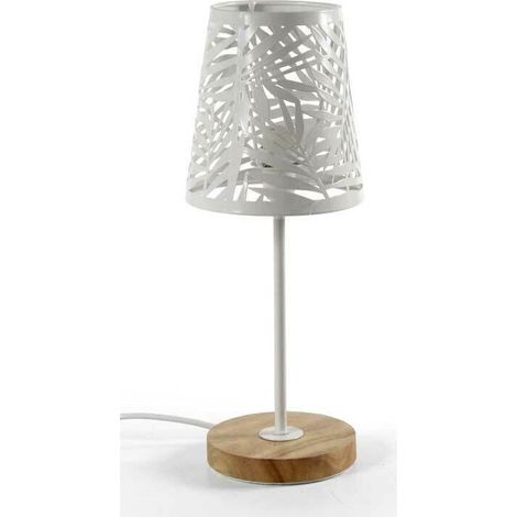 LAMPADA LUMETTO CON PARALUME A FOGLIA BIANCO E BASE IN LEGNO TONDA14 X 35 CM (1/5)