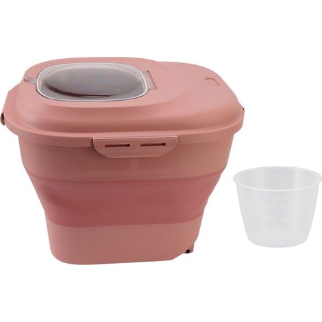 Récipient de riz pliable grand avec gobelet doseur et roulette rose (1/5)
