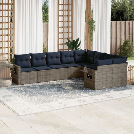 9-teiliges Gartensofa-Set mit Kissen, grau, Polyrattan (1/5)
