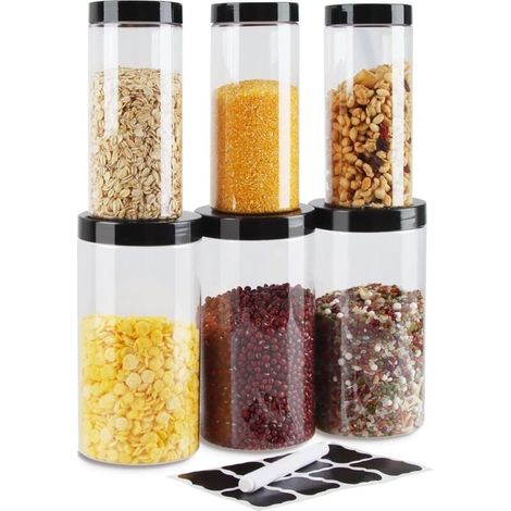 Boite a Farine, 3PCS 1000ml & 3PCS 500ml Boite Hermetique Alimentaire, Rangement Plastique Cuisine, Ensemble de Pots de Stockage pour Épice, Spaghetti, Café, Céréales (1/4)