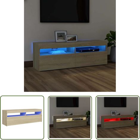 The Living Store Meuble TV avec lumières LED chêne sonoma 120x35x40 cm - Meuble Tv - Meuble Téléviseur - Armoire Tv - Télévision Murale - Support Tv (1/5)
