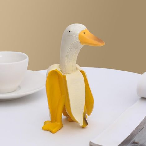 Lntyq Gartendeko, Kreative Kunst - Gelb-weiße geschälte Bananenentenstatue aus Kunstharz für den Innen- und Außenbereich, Garten, Hof, Rasen, Zuhause, Büro (1/5)