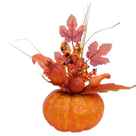 Ornement De Décoration Automnale - Feuille D'érable Artificielle - Citrouille Et Baies Fausse - Pour Halloween Thanksgiving Noël - Lot De 1