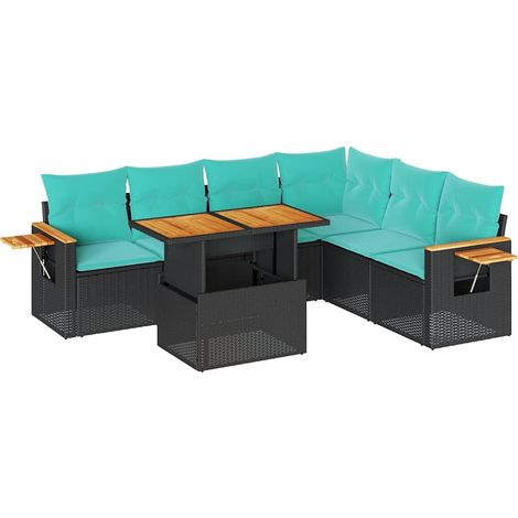 Maison Exclusive - Set Divani da Giardino con Cuscini 7pz Nero Polyrattan Acacia (1/5)