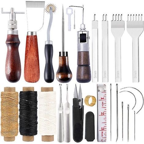 cuir Outils Kit Dequantit Voir Le Graphique Rparation La Main Artisanat Cuir Fil Cir 8 Couleur Avec Aiguilles Coudre Ciseaux Ruban Mesurer Pour (1/5)