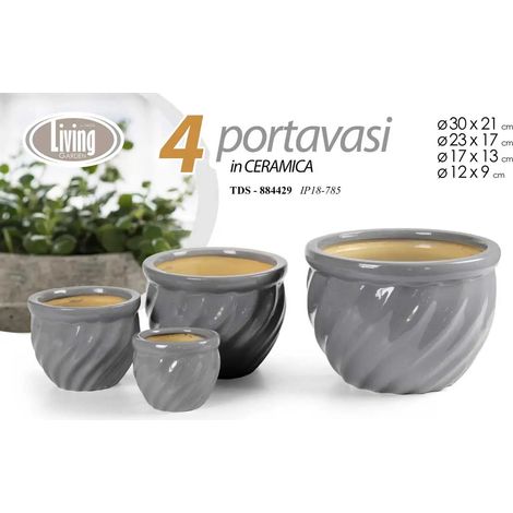Set 4 portavasi in ceramica grigi Ø30/23/17/12 cm