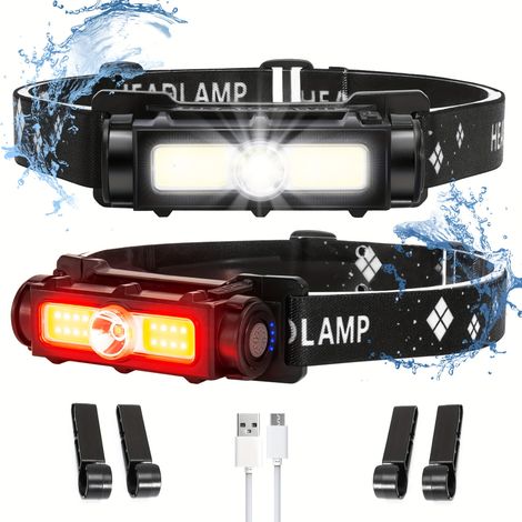Lampe Frontale PuissanteLampe LED Rechargeable avec Lumière Blanche et Aimant Amovible Torche modes pour la Course 7 Rouge Blanc (1/4)