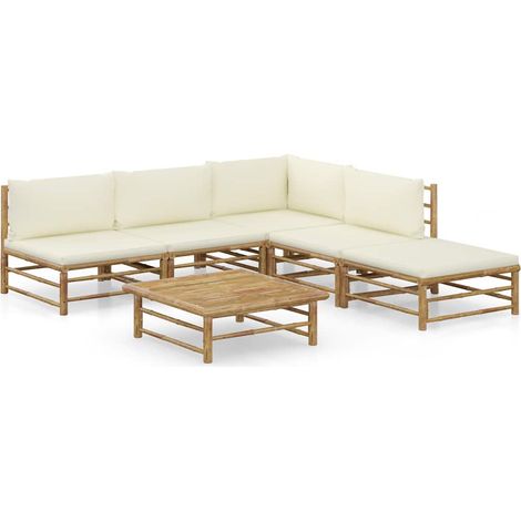 6-tlg. Garten-Lounge-Set mit Cremeweißen Kissen Bambus vidaXL