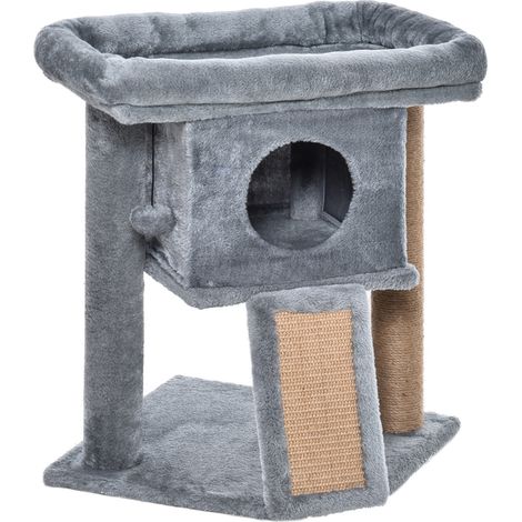 Rascador para gatos multicapa 57 cm con cueva, plataforma y pelota, gris claro HOMVRA (1/5)