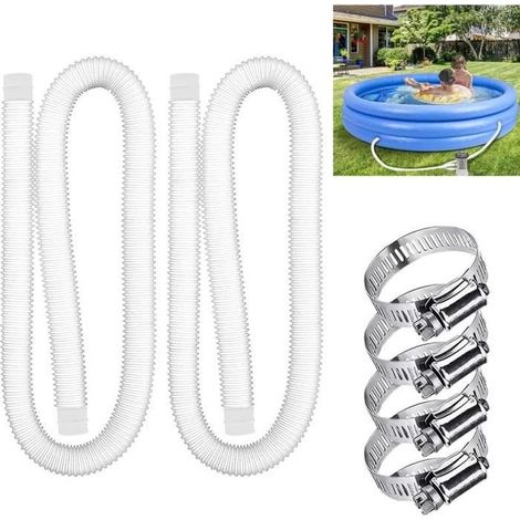 Set aus 2 flexiblen und wasserdichten 32-mm-Poolschläuchen mit 4 Befestigungsklemmen und Wasserhahnanschluss, für Aufstellpools und Whirlpools (1/5)
