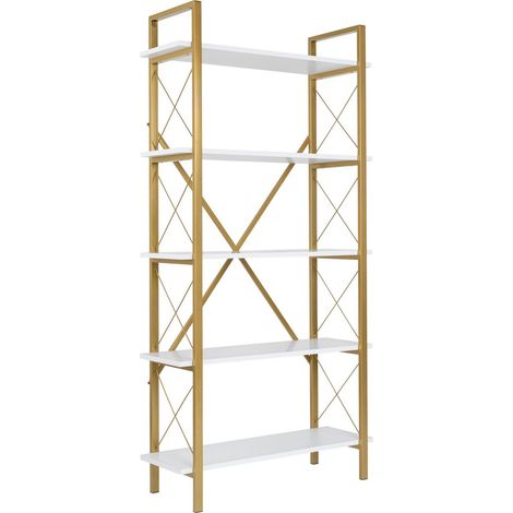 Libreria in legno "Elysian" - 90 x 33 x 180 cm - Bianco oro