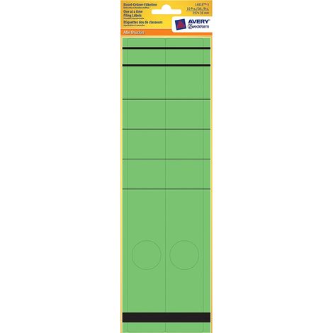 10x Einzel Ordner-Etiketten Schmal Lang 297x38mm Grün