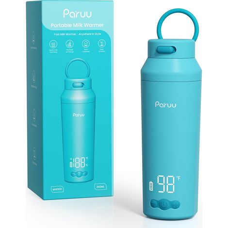 Chauffe Biberon Portable pour Nomade sans Fil, Chauffage Rapide en 2 minutes, Gros bec Facile à Nettoyer, 7 Niveaux de Température, Charge Rapide 30 W, Capacité 350 ml, Bleu (1/5)