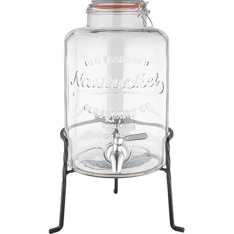 Distributeur d'eau rétro en verre avec socle, 8.5L, 460(h)x200(l)x210(p)mm, support en fil et robinet en acier inoxydable, verre transparent, couvercle verrouillable, CK939 (1/5)
