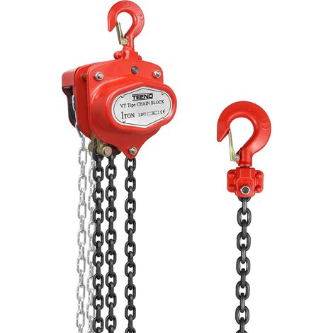 Teeno – VT Palan à Chaîne Manuel 1 tonne – Hauteur de levage 6,0 m – Chaîne G80 – Frein à Double Ratchet Mis à Jour - Chaîne en Acier Manganèse G80 - Pour Toutes Vos Besoins de Levage (1T6M) (1/5)