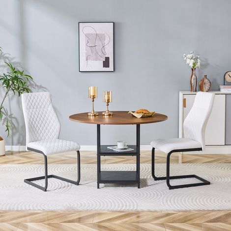 MEUBLIV Tavolo rotondo 107 cm noce con 2 sedie bianche – doppio ripiano, 2 posti (1/5)
