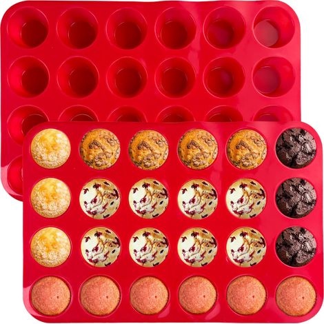 2 Pièces Moule Silicone Patisserie, 24 Moules à Cupcakes et Muffins, Plateau à Muffins En Silicone, BPA Free, Plaque à Anti-AdhéSif Moule à PâTisserie, pour Tartelette, Brownies (1/5)