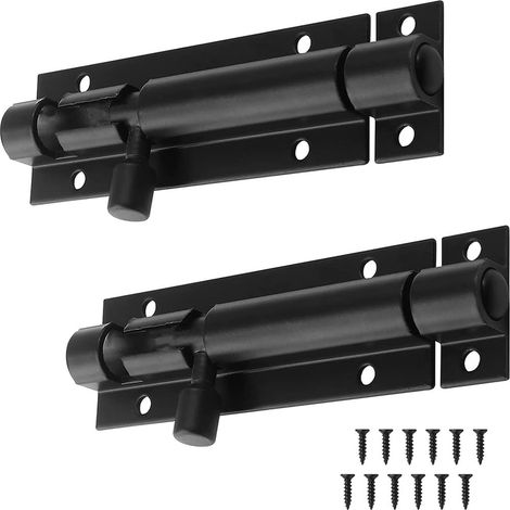 Lot de 2 verrous à 3 cylindres, verrou coulissant robuste pour porte, portail, abri de jardin, noir