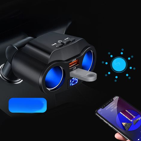 Adaptateur allume-cigare double prise Bluetooth avec 2 ports USB, chargeur voiture multifonction (1/5)