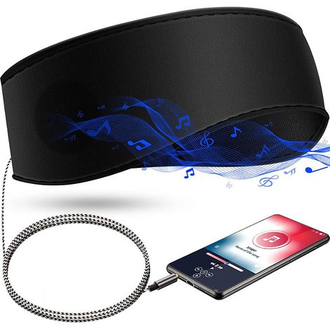 Bandeau de Sommeil Musical avec Casque, Bandeau de Voyage Élastique Doux Filaire de 3,5 mm avec Haut-parleur Fin, Casque de Musique de Sommeil Confortable (Gris) (1/5)