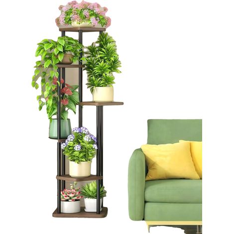 Soporte para plantas de 5 niveles, diseño que ahorra espacio, B-6-Capas-Negro (1/2)